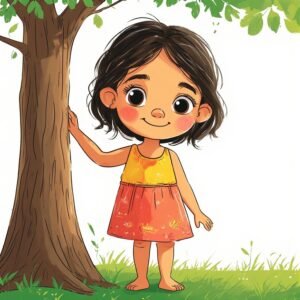 A girl touching a tree and standing on grass to ground herself after being stressed, overwhelmed or anxious.