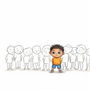 A person standing alone with a crowd of people but not a part of the crowd of people.